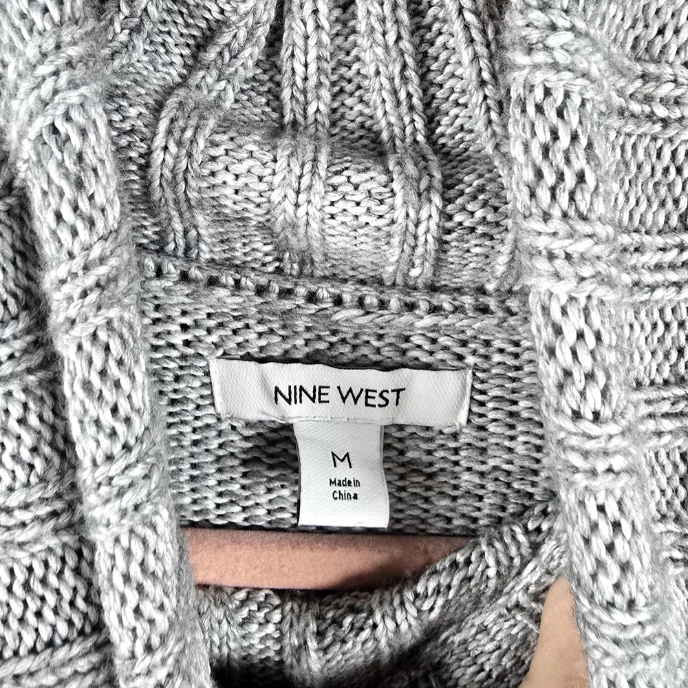 Nine West Women M Grey Gray Pullover Turtleneck Sweater Triple Pattern Comfy - Picture 2 of 11